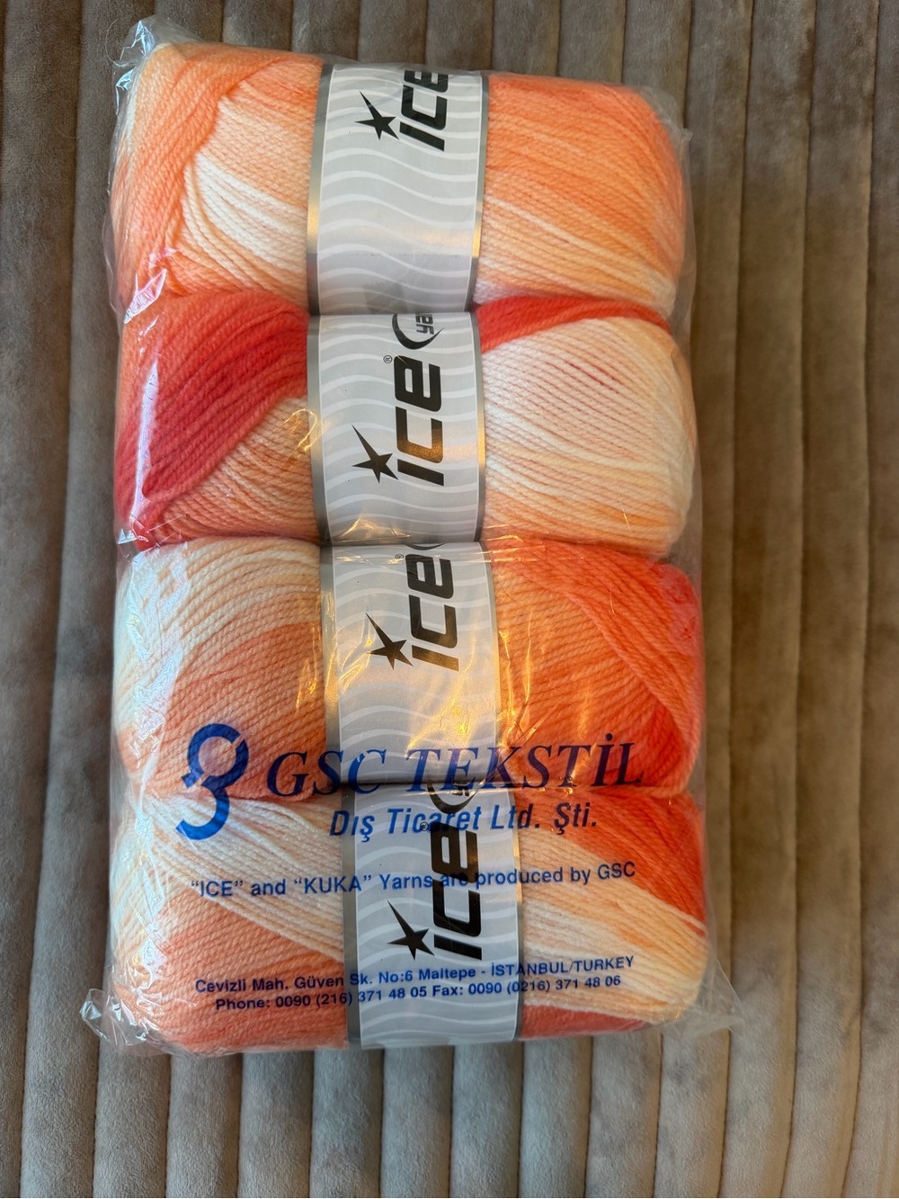 Ice Variegated Acrylic Yarn Bundle - Peach, Coral & Cream